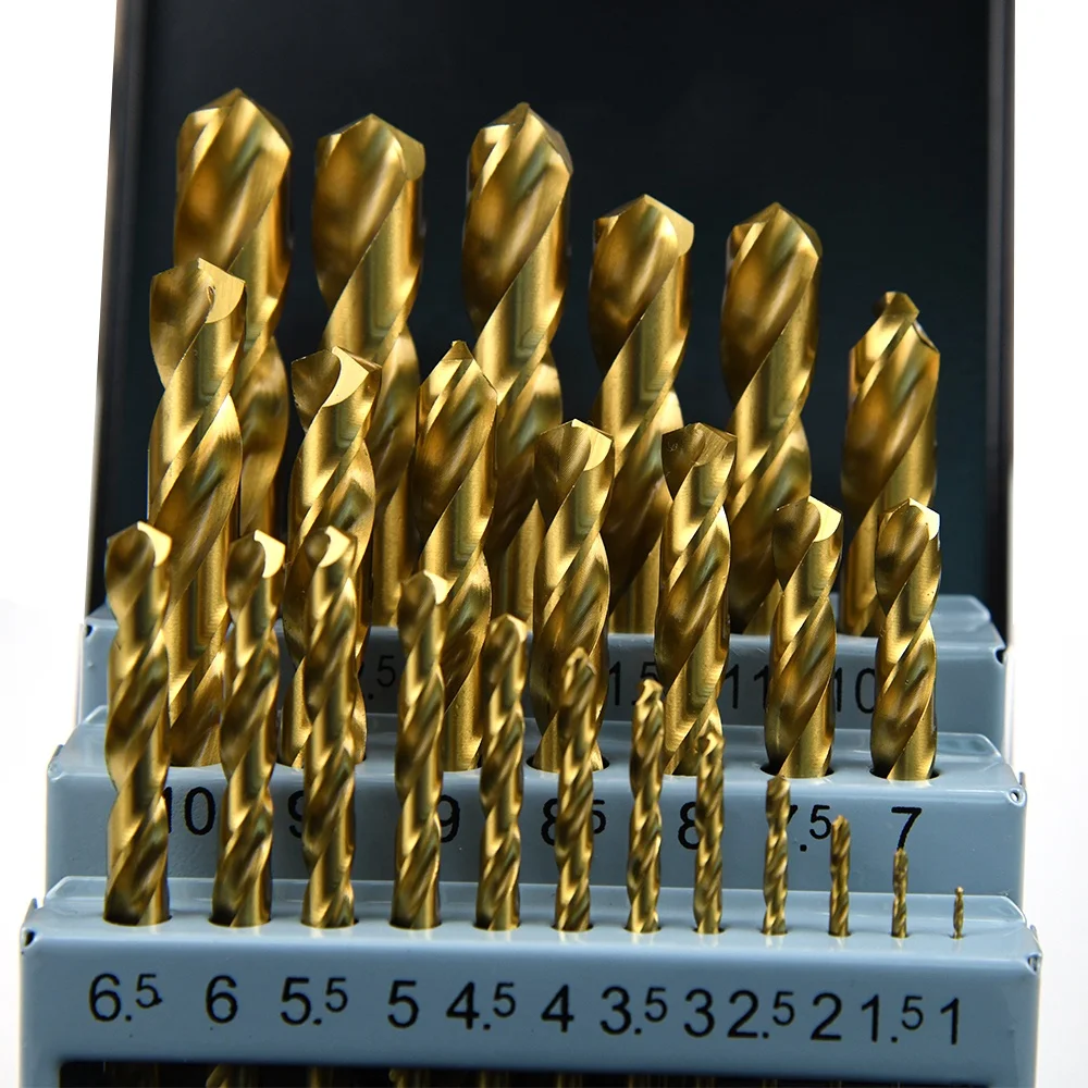 DIN338 Titanium Finished 25pcs HSS Twist Drill Bit Set for Metal and Stainless Steel Drilling SUBORUI Brand ISO9001 Certified