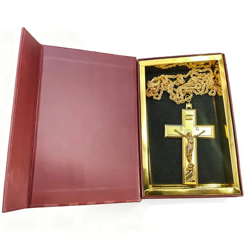 Neu2026 Ostorthodoxes Kruzifix-Anhänger mit Kette, vergoldet und versilbert, aus Legierung, christliche Halskette, religiöse Deluxe-Geschenkbox – Detail 5