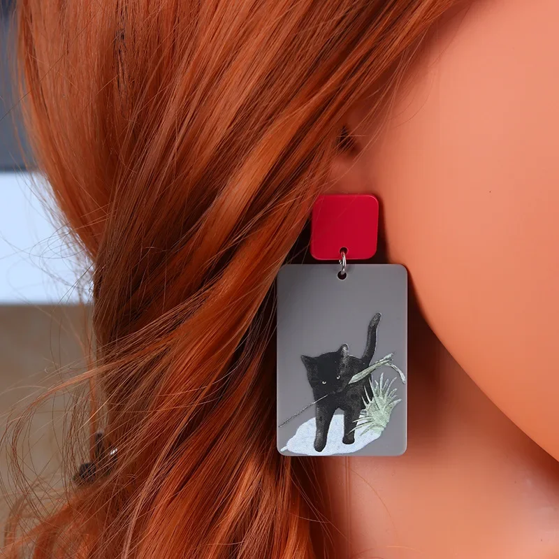 New Moon Cat Black Cat Eardrop Simple Fashion Acrylic Personality Geometric Earrings Earrings for Women