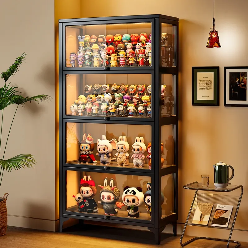 Steel Glass Display Cabinet Transparent Showcase for Living Room Bedroom Dustproof Storage Stand Home Furniture Organizer