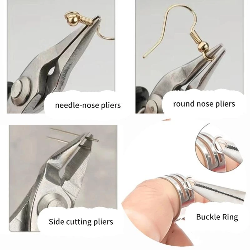 

C71D Set of 5 Jewelry Pliers Essential Crafting Tool Cutting Pliers Round Nose Pliers