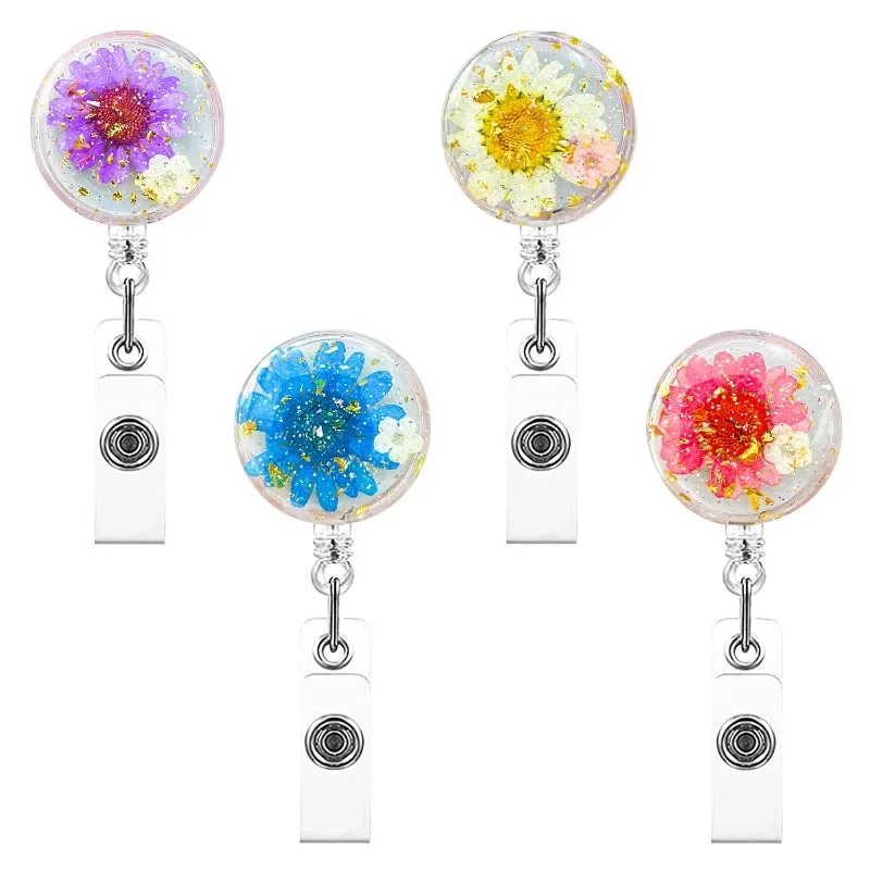 Floral Id Badge Holder for Worker Colorful Flower Style Easy To Pull Buckle for Medical Nurse Cute Card Holder Office Supplies