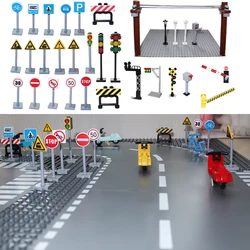 MOC DIY Building Block Scene Construction City Traffic Lights Road Signs Roadblock Signal Light Speed Limit Minifigs Accessories