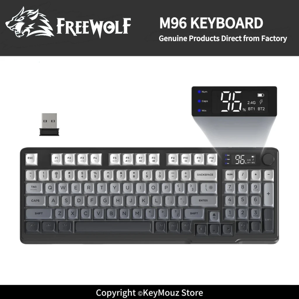 M96 Compact RGB Keyboard FREEWOLF Smart Screen Multi-Device Connection Win Mac iOS Android for Laptop PC