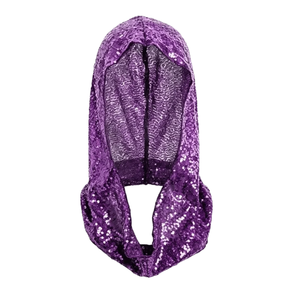 

New Sequin Pullover Hat Polyester Lace Glitter Turban Soft Solid Color Hooded Headscarf Halloween
