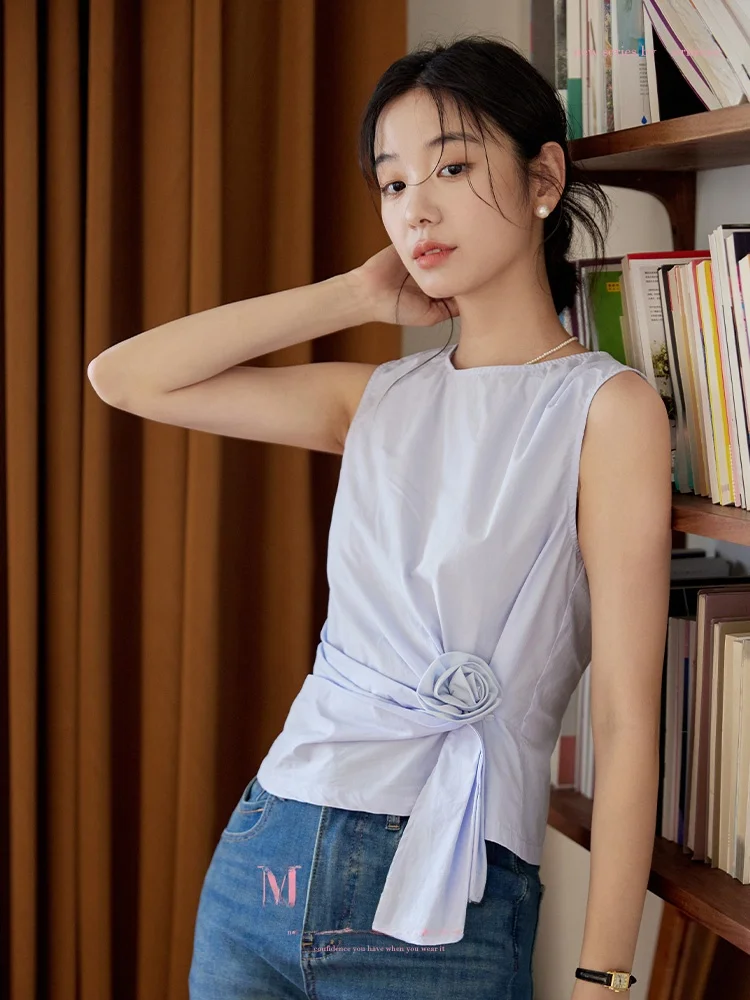 

Летняя хлопковая блузка Moriirose для женщин: винтажный крой, утягивающий талию, с цветочным узором, из плотного хлопка