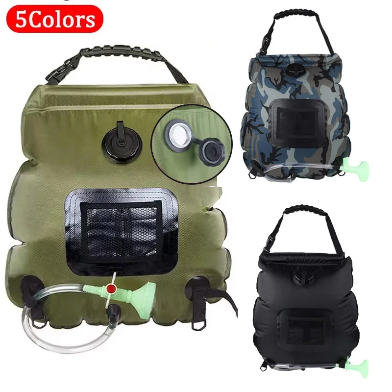 20L Solar Shower Bag Outdoor Solar Heating Premium Camping Shower Bag Hot Water Temperature 45°C with Removable Hose Shower Head