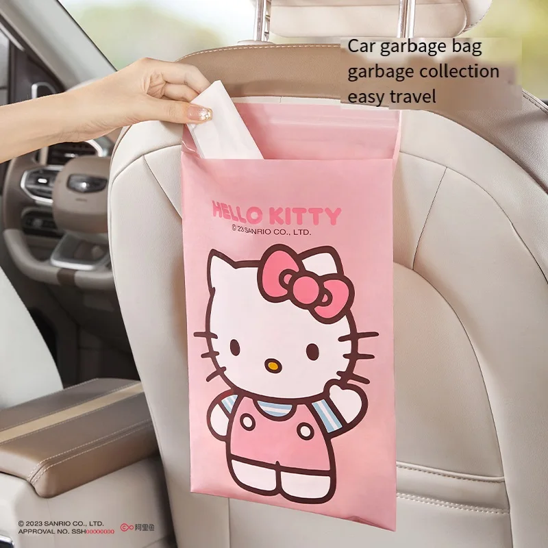 Sanrio Hello Kitty Car Garbage Bag Garbage Can Cleaning Bag Sticky Storage Bag Universal Water Proof High Capacity New 2024 Hot