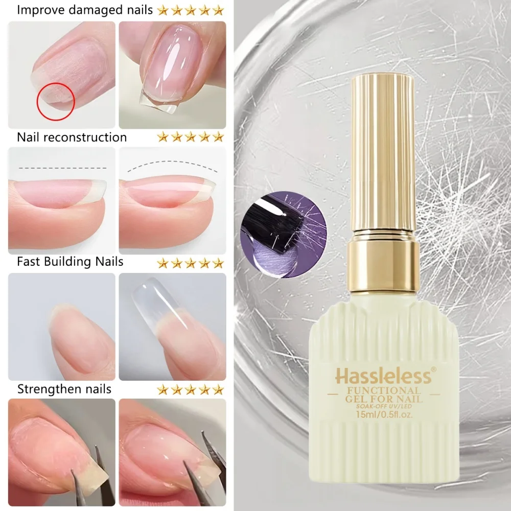 Hassleless 15ml Fiber Rubber Base Gel Soak Off UV LED Nail Gel For Broken Nail Repair