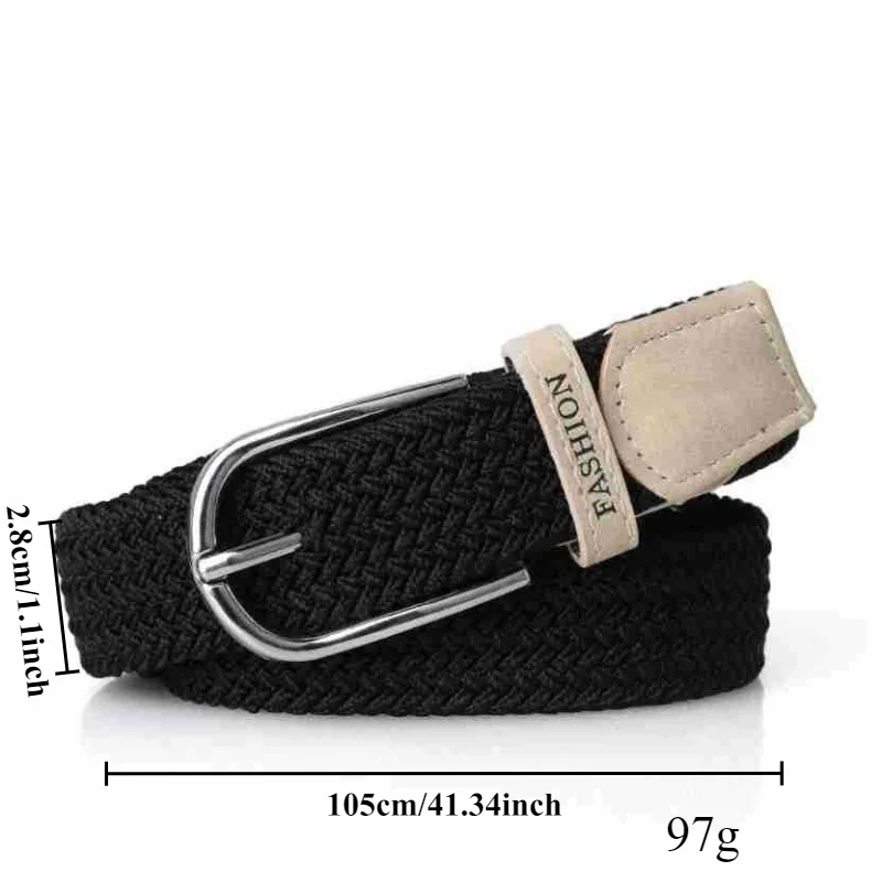 Stylish Women's Versatile Canvas Belt Sturdy Durable and Stretchable with Elastic Waistband Ordinary Perforated Buckle Belt