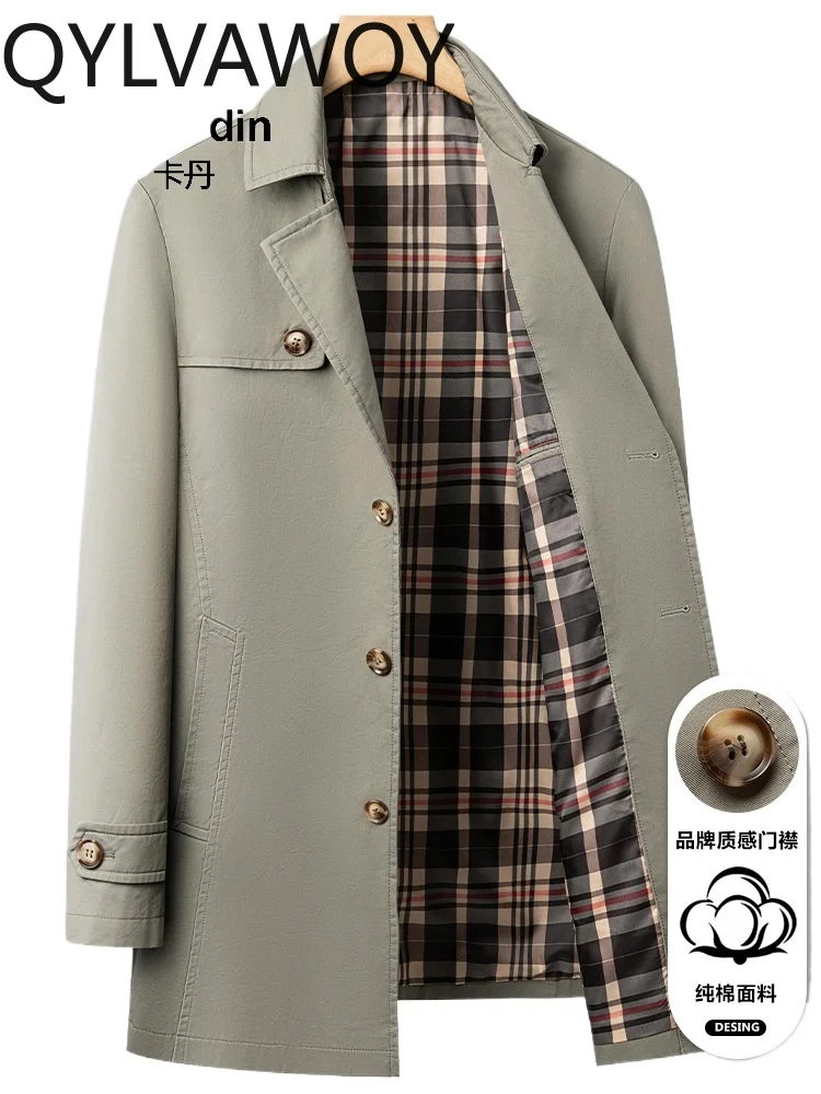 

QYLVAWOY 2025 весна осень новый хлопковый мужской плащ средней длины с воротником костюма деловая повседневная мужская одежда верхняя одежда LJ2804