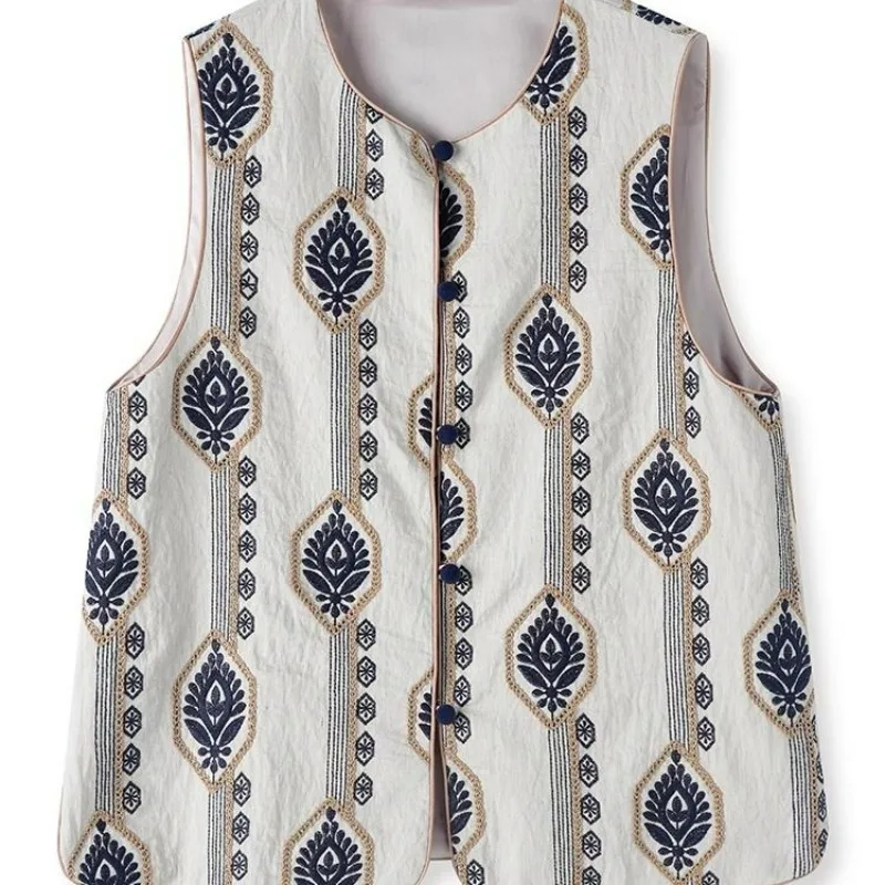 المطرزة الرجعية سترة المرأة النمط الصيني Vintage سترة بلا أكمام الرجعية القمم الإناث الخريف موضة جديدة