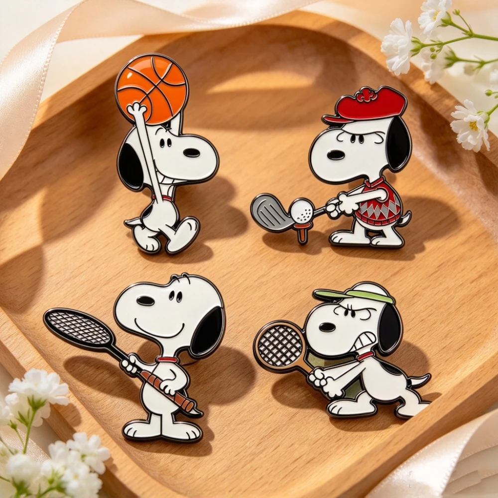 4Pcs Active Puppy Enamel Brooch Set, Cartoon Dog Lapel Pins for Jacket Bag Sports Accessory Decor
