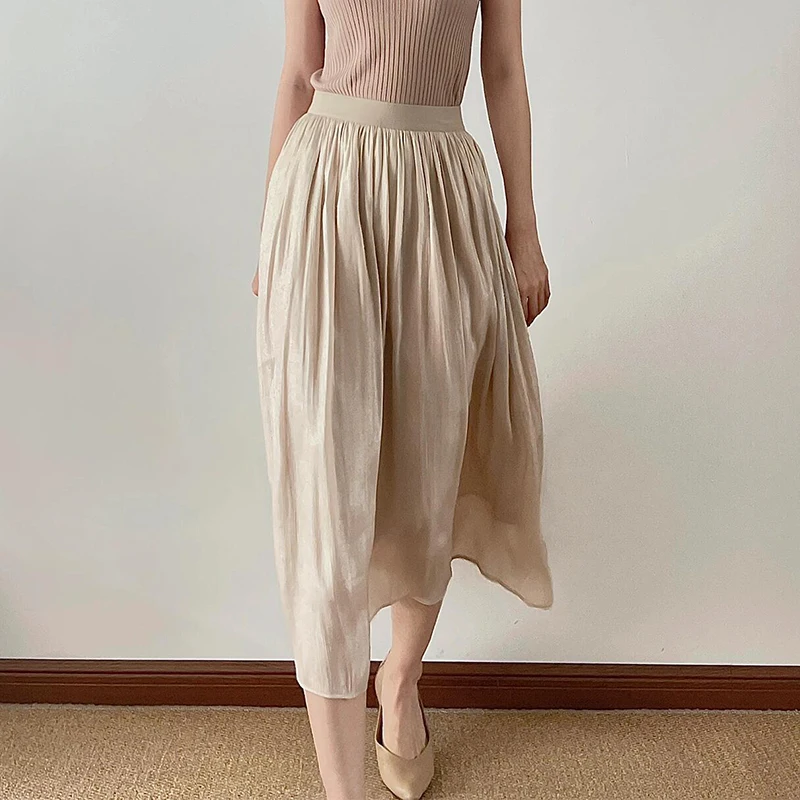 2025 Spring/Summer New Luster  A-line Women Skirt Solid Color High Waist French Paris Style Elegant Asymmetrical Skirt image 6