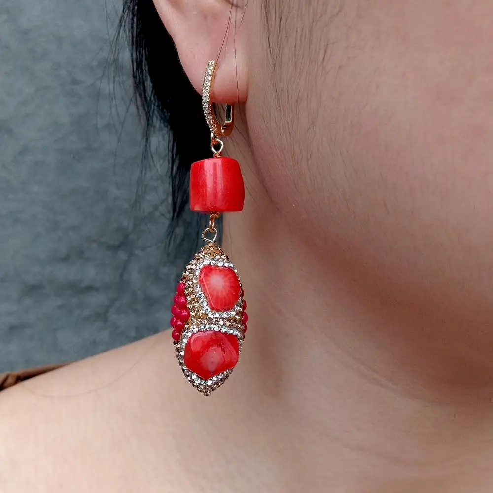 Y.YING New Women Earrings Orange Red Coral Crystal Pave Dangle Cz Lever Back Earrings Jewelry Gift