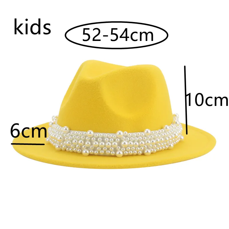 Fedoras Kids Hat Girl Boys Child Hats for Women Solid Pearl Band Luxury Dress 52cm Small Baby Winter Fedoras Sombreros De Mujer