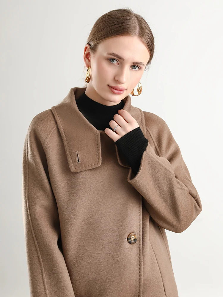 Pure Wool Trench Coat 100% Woolen Overcoat Dense Fabric New Women