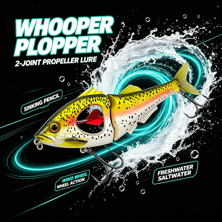 2‑Segment Sinking Pencil Propeller Lure, Whopper Plopper Hard Bait for Saltwater Freshwater Fishing