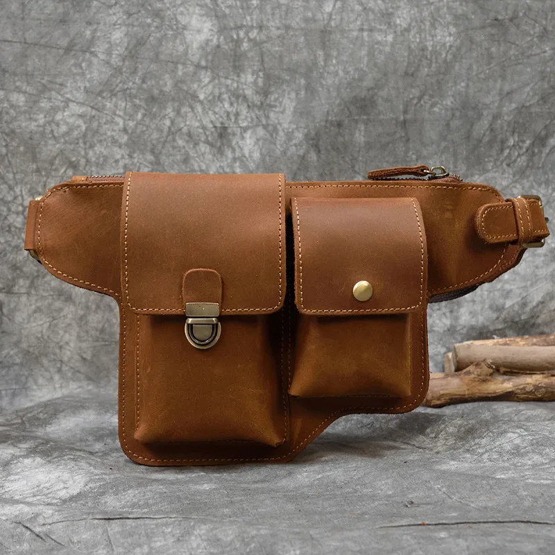 

Men's Sling Waist Packs Shoulder Business Cellphone Outdoor Waist Packs Multi-functional Leather Bags Bolsos MHYB