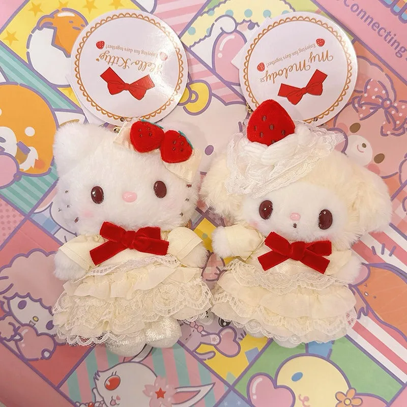 سانريو كارتون مرحبا كيتي الفراولة كعكة سلسلة أفخم المفاتيح قلادة Kawaii اليومية على ظهره الإكسسوارات #1