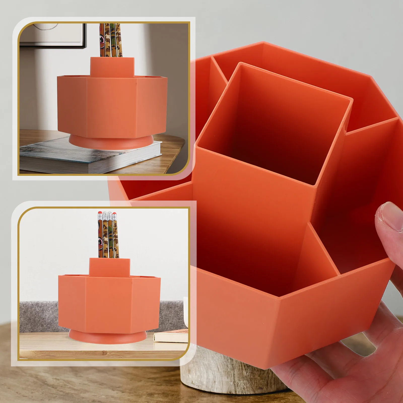 

Rotating Pen Holder Desktop Storage Box for Pens Pencils Rulers Makeup Organizers Office Study Room Multi Functional Space