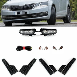 Car Lights Front Bumper Fog Light Lamp With Bulbs+Grille Cover+Wire Cable For Skoda Octavia 5E Sedan & Combi 2017 2018 2019