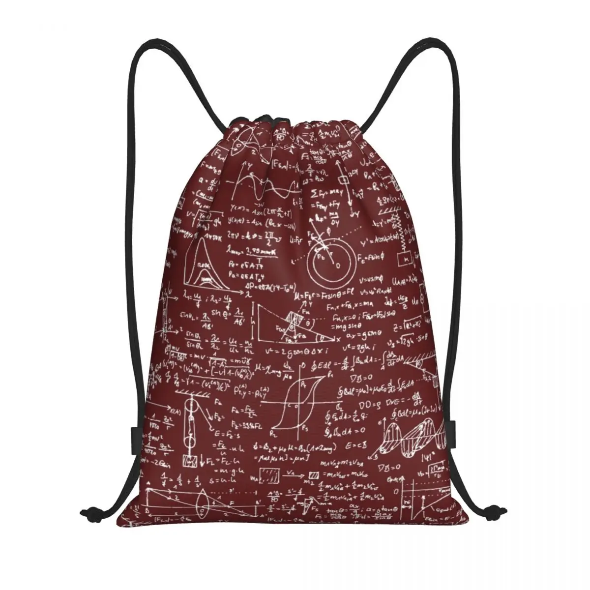 Custom Physics Equations Burgundy Drawstring Bag Shopping Yoga Backpacks Math Science Teacher Geometric Gift Sports Gym Sackpack