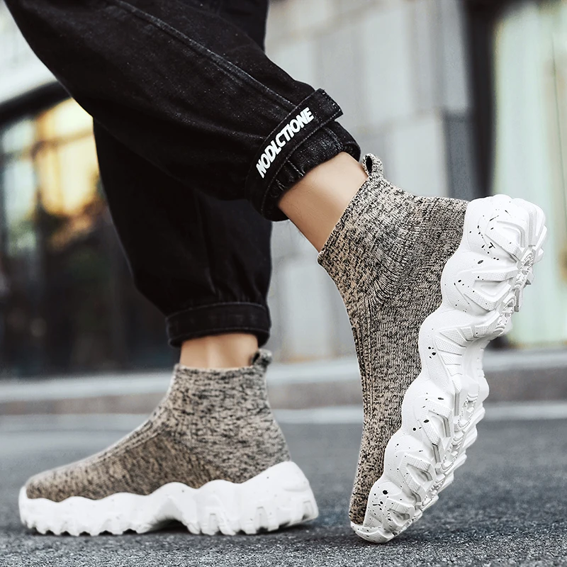 Men Shoes New Comfortable High-top Walking Shoes Women Lightweight Fashion Casual Sneakers Breathable Slip on Mens Loafers Black