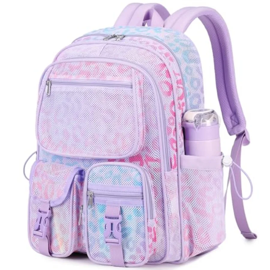 

Mesh Backpack Heavy Duty See Through Net Bookbag Semi-Transparent Net Back Pack for Beach, Swimming, Sports, Work, Travel Purpl