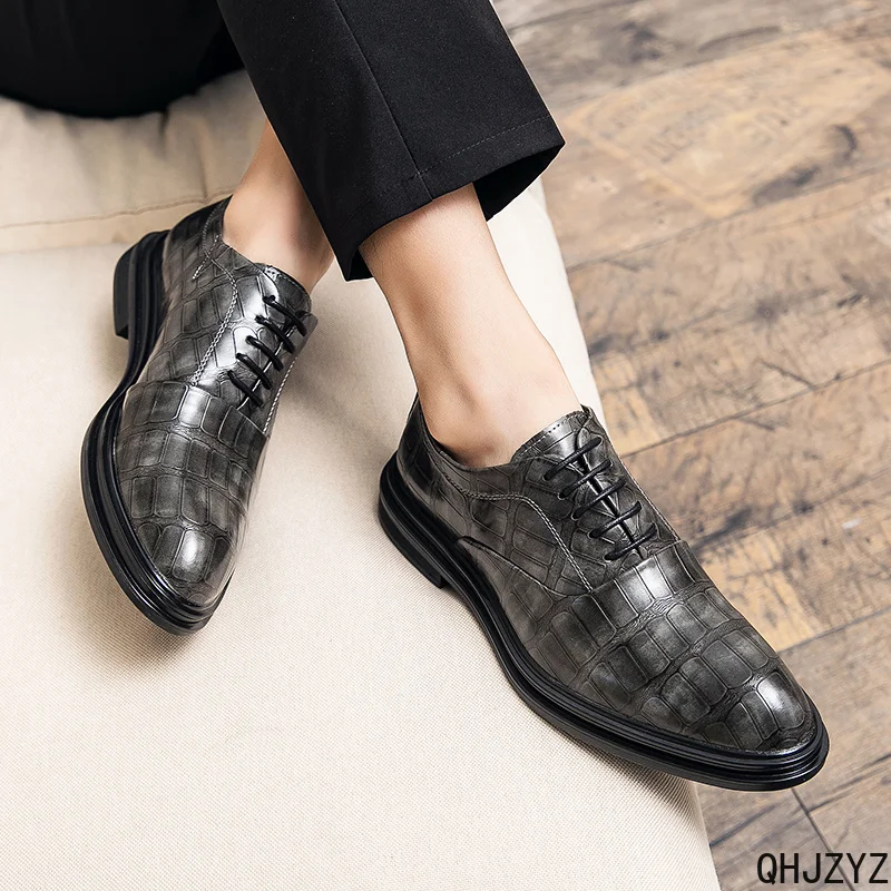Men's Pointed Oxford Dress Shoes Leather Casual Office Wedding Shoes Gentleman Luxury High Quality