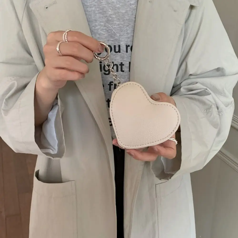 

Mini Pendant PU Leather Coin Purse Love Card Bag Cute Card Holder with Keychain Zipper Heart Shape Wallet Outdoor