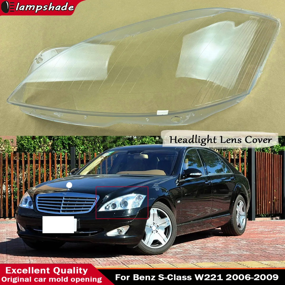 

For Benz S-Class W221 S300/350/400/500/600 2006-2009 Lampshade Headlight Shell Headlamp Lamp Cover Transparent Shade Lens