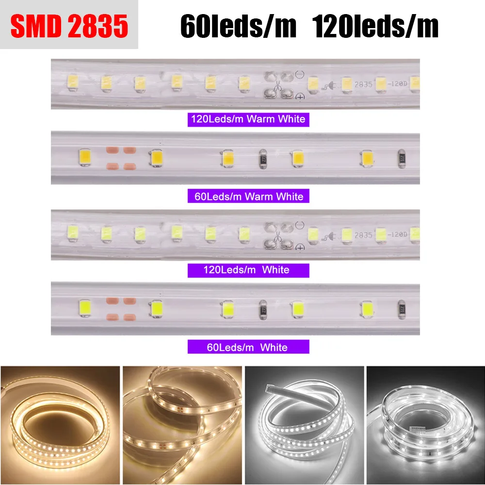 AC 220V LED Strip Outdoor Waterproof Lamp SMD 2835 276Leds/M Flexible Tape Ribbon 5050 5730 3014 Christmas Light with EU Plug