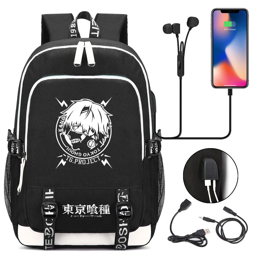 New Tokyo Ghoul School Bags For Teenager USB Charging Laptop Backpack Women Men Rucksack Boys Girls Book Bag Mochila Travel Bag