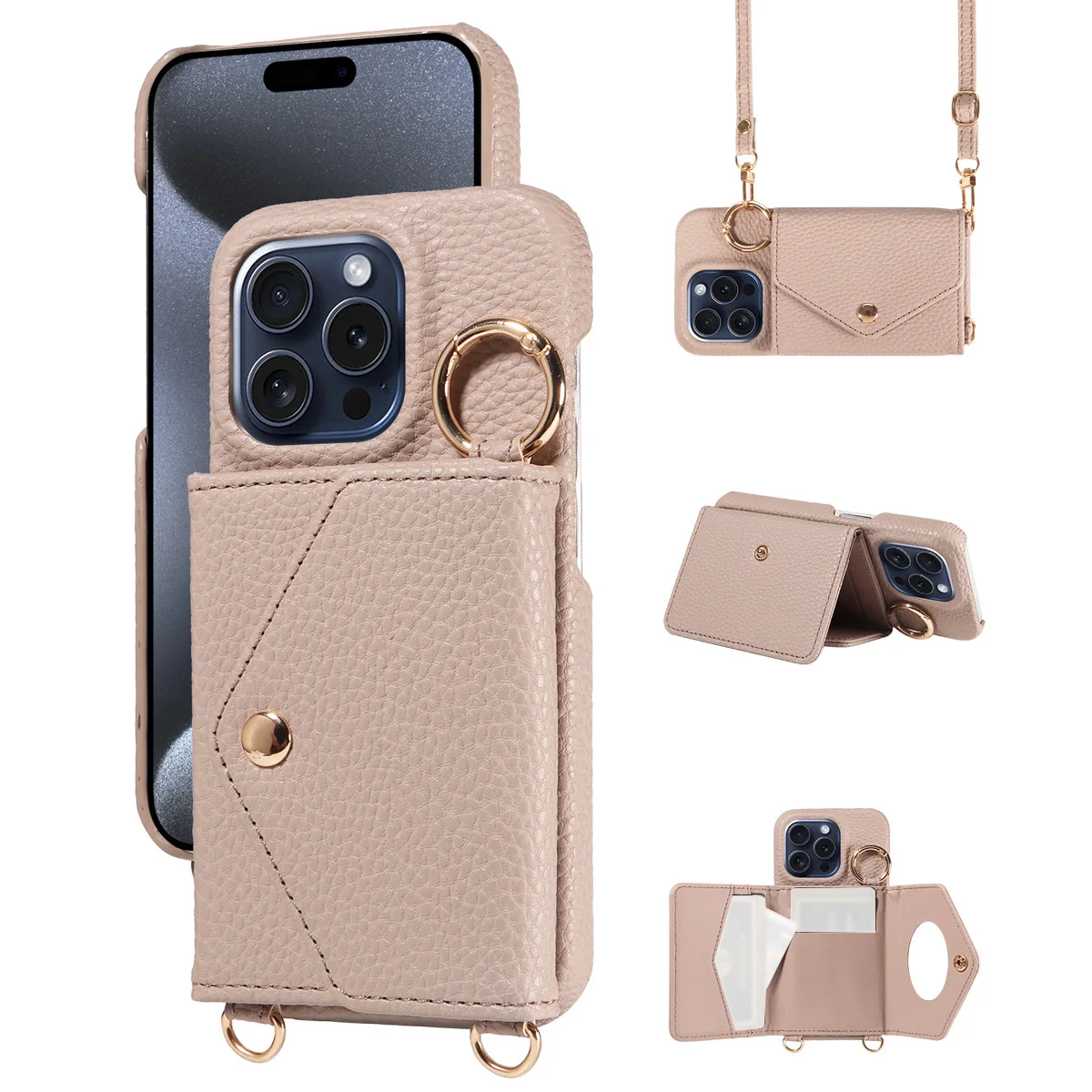 Leder-Handyhülle für Samsung GalaxyS25ultra S25plus S24ultra S24 S23FE S22, Anti-Drop mit langem Lanyard und Spiegel-Telefonabdeckung