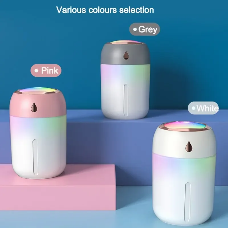Mini USB Portable Air Humidifier, Aroma Diffuser, LED Cool Light, Mist for Room, Home, Car, Plant Purifier, 330ml 