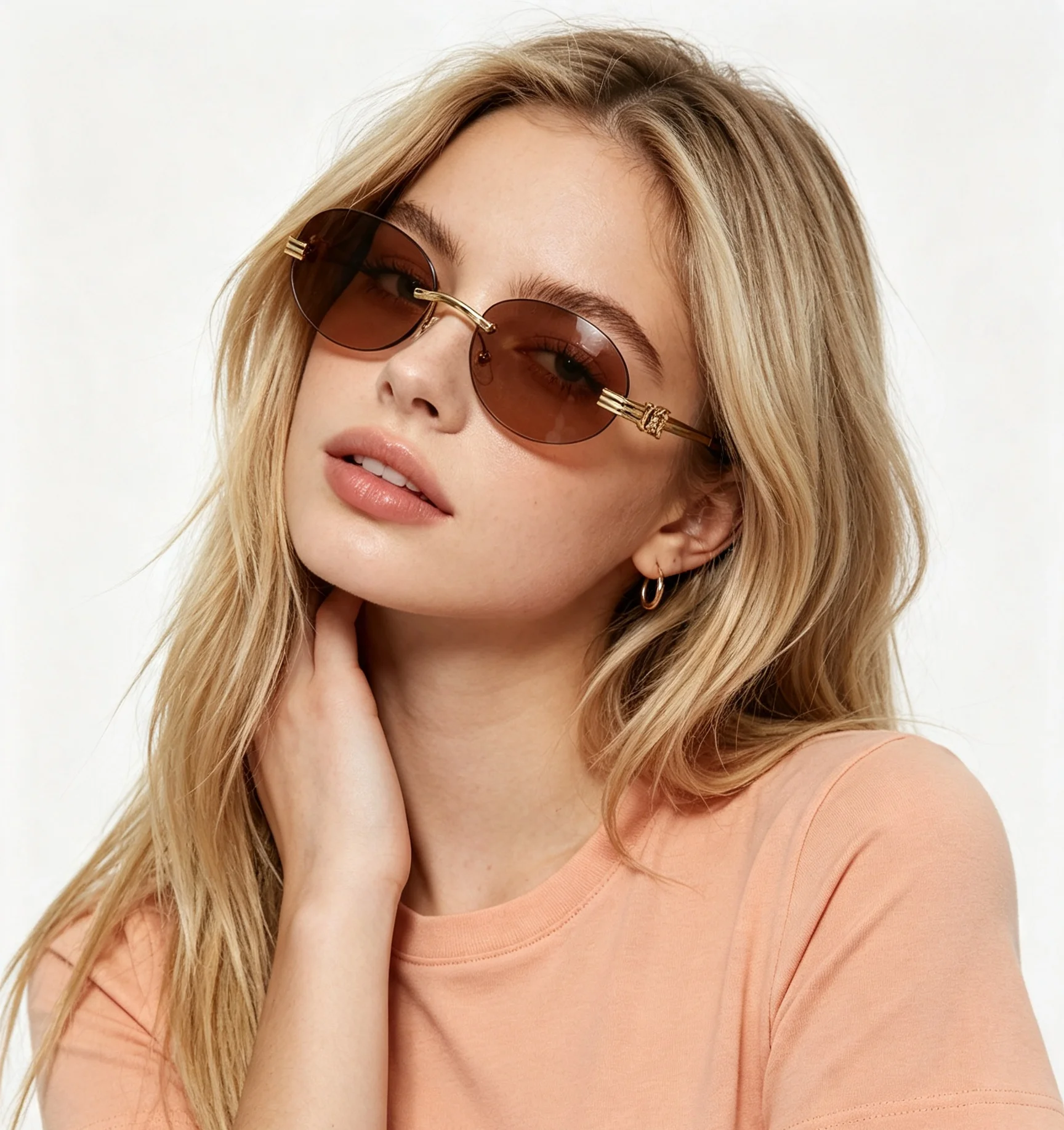 Rimless Gradient Sunglasses for Women Metal Gold Decor Temple UV400 Cutting Lens Fashion Outdoor Travel Shades Eyewear