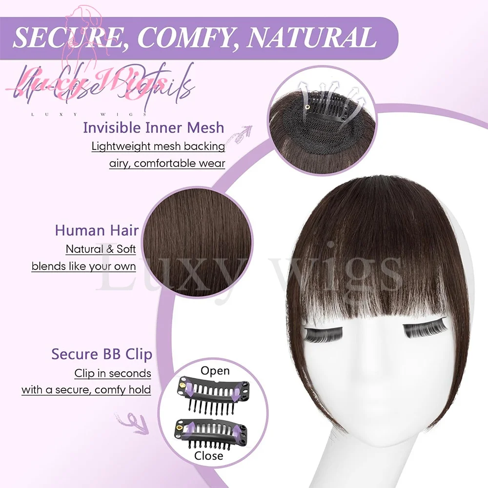 مشبك شعر بشري في الانفجارات هامش مع المعابد الانفجارات Wispy الانفجارات الفرنسية للنساء أسود بني أشقر رمادي الانفجارات الشعر الاستخدام اليومي