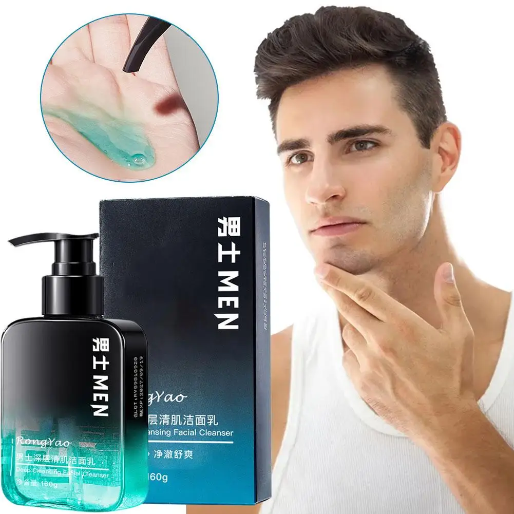 Aminoácido limpador facial para homens, limpeza poros profundos, controle de óleo, suavização da pele, 160ml, m7l3