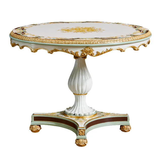 French retro restaurant round dining table round carving craftsmanship court solid wood decoration Huaji villa home dining table