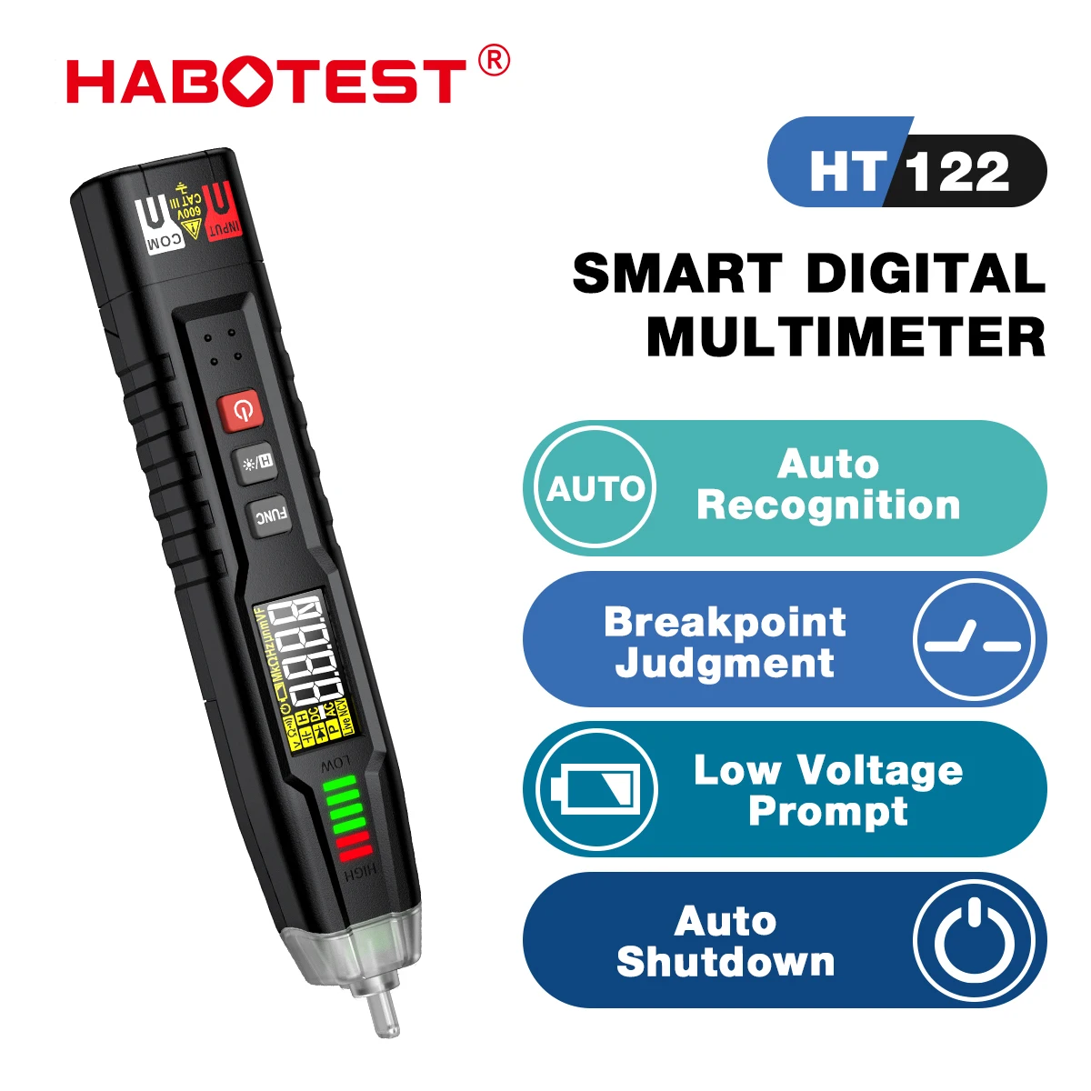 HABOTEST HT122 Smart Pen Type Multimeter Digital Multi-meter True RMS DC AC Voltage Meter Voltmeter NCV Phase Sequence Tester