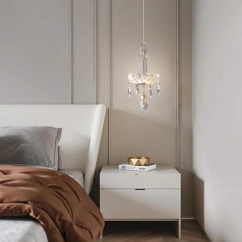 

Luxury Crystal Pendant Lamps for Bedroom Bedside Lighting Clear Glass Hanging Light Living Room Study Hallway Aisle Entrance Dec