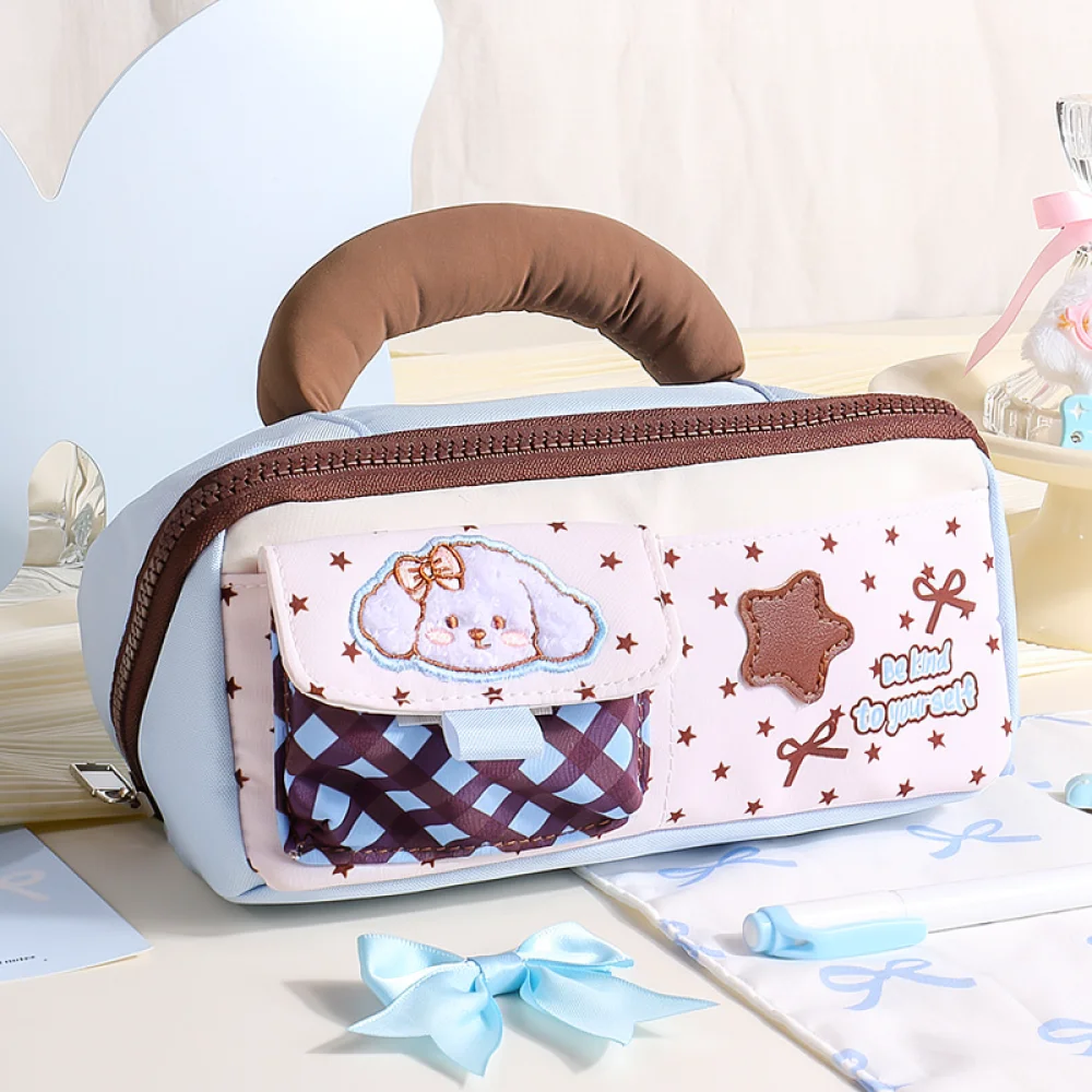 Aesthetic Large Pencil Case Pouch - Oxford Kumaş Ekose Kalem Çantası Büyük