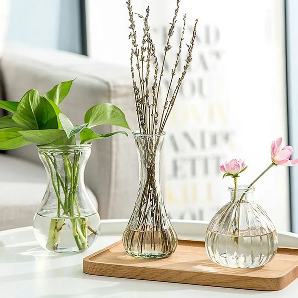 

3Pcs Glass Flower Vase Simple Chic Hydroponic Flower Arrangement Container for Home Office Decor Decorative Vase