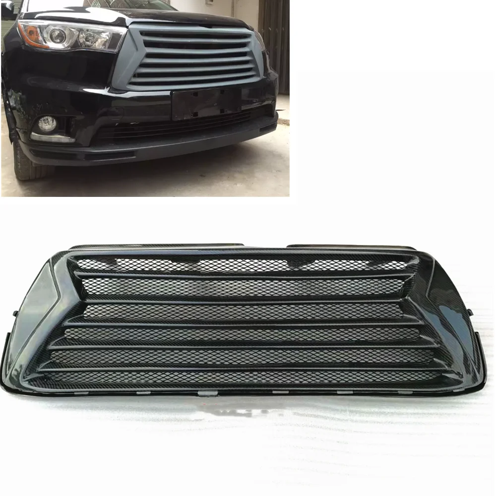 

Real Carbon Fiber Front Grille For Toyota Highlander 2014-2016 Car Upper Bumper Intake Hood Cover Mesh Grid Vent Racing Grills