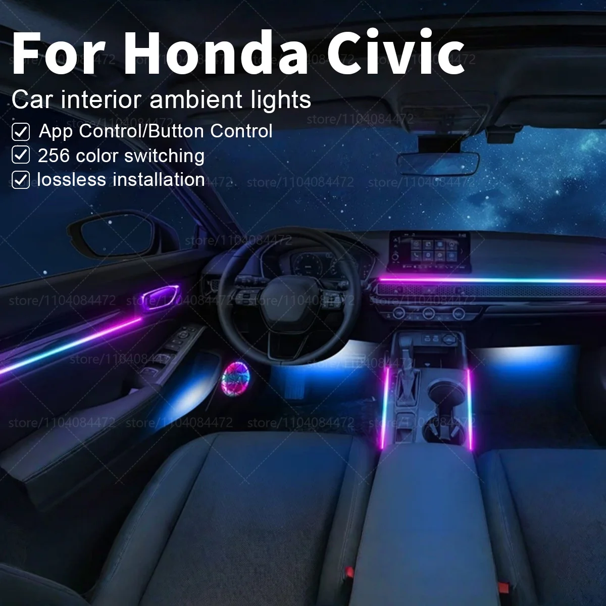 

For Honda Civic 22in1 RGB Car Interior Acrylic Car Ambient Lights RGB Hidden Acrylic Strip Decoration Atmosphere Accessories