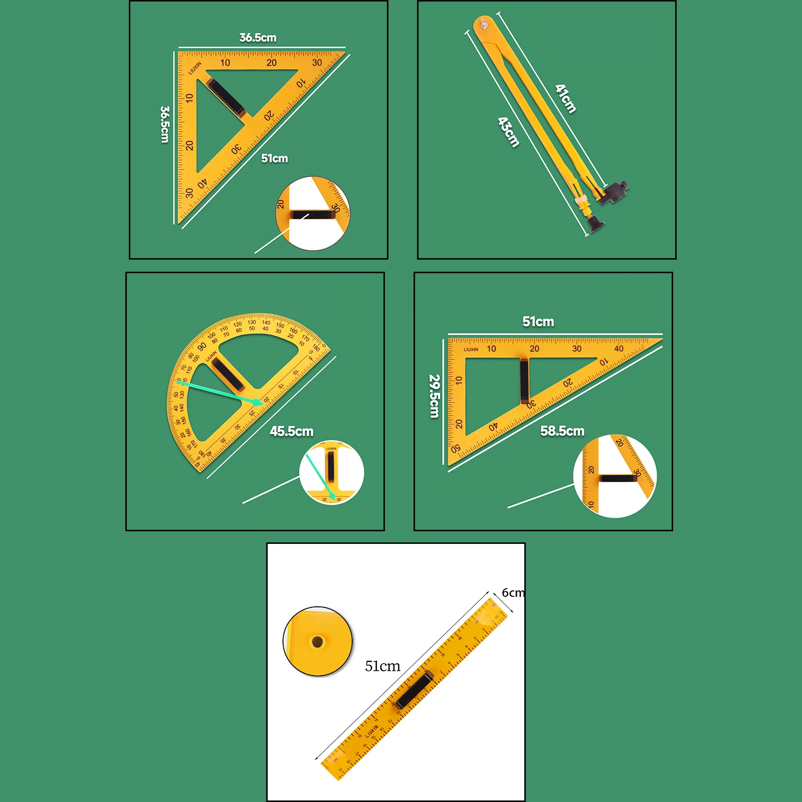 3-5Pcs Math Geometry Ruler Kits Big Size Teacher Aids Drawing Tool for Multifunction Classroom Teacher Office Supplies Equipment