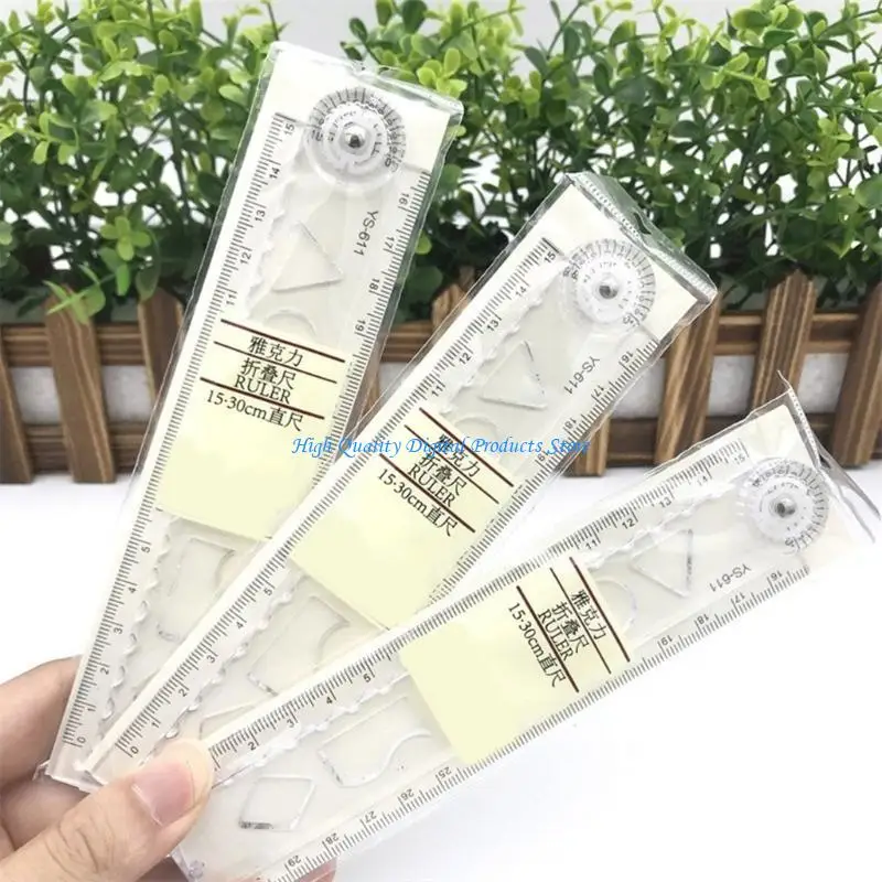 U2JE Clear Plastic Foldable Ruler Sliding Trimmer Tool Accurate Measurement For Paper Crafting School Office Projects