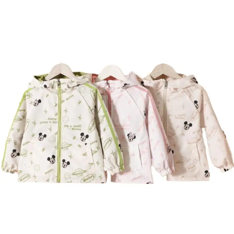 Spring Autumn Disney Hooded Jacket  Children New Mikey Print two-sided Long Sleeve Coat Fashion Cartoon Kids Outerwear Costume