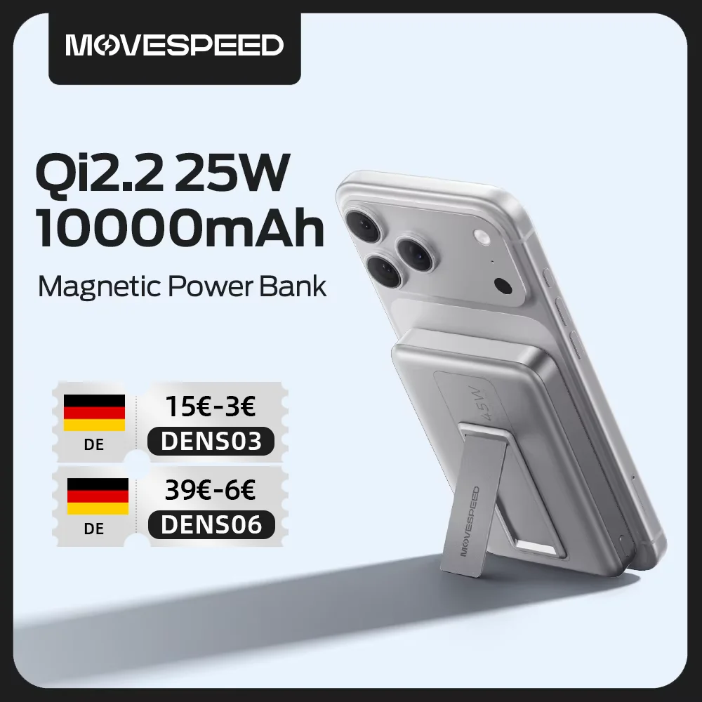 【CCC】MOVESPEED JP387Pro Qi2.2 Magnetische Kabellose Powerbank 10000mAh USB C PD 45W Kabelgebundene Schnellladung Powerbank für iPhone 17 16